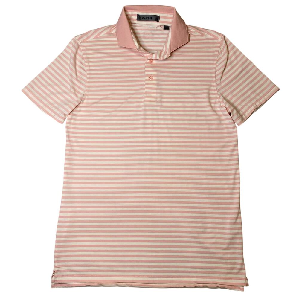 G/Fore Men's Small Perforated Pink Stripe Tech Jersey Performance Polo Golf